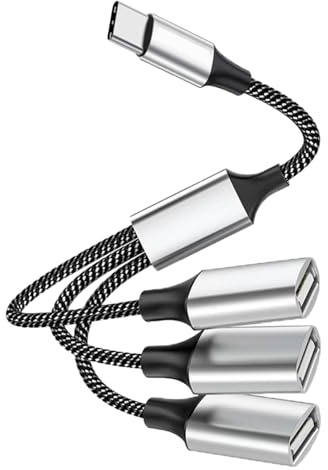 Powice Splitter USB C, US-B C 1 a 3 US-B2.0, 10 W, splitter USB ricaricabile 1 a 3,US-B C, adattatore USBC a U-SB, adatto per il trasferimento dati argento