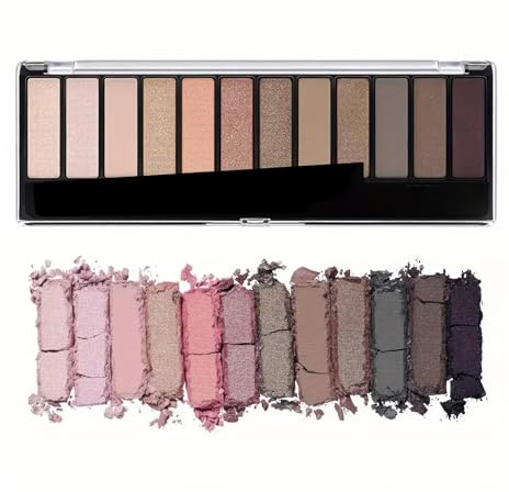 VYNZOR Palette de fards à paupières neutres marron, 12 couleurs, vegan, fini scintillant et hautement pigmenté, avec miroir, naturel pour tous les jours, maquillage yeux