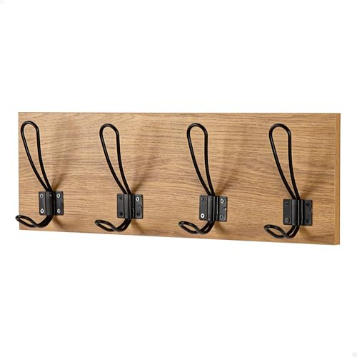 AKTIVE Max Home Perchero de pared 45x7x15 cm, Con 4 perchas, Peso máximo soportado 4 kg, Efecto madera, Para colgar abrigos, Sombreros, Bolsos (18521)