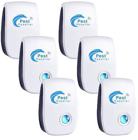 Repelente Ultrasónico de Plagas, 6 Piezas Repelente ultrasónico de Mosquitos y Control electrónico Anti Moscas, Ratones, Cucarachas, Arañas, Roedores,Inodoro y Sin Residuos,Uso Interior