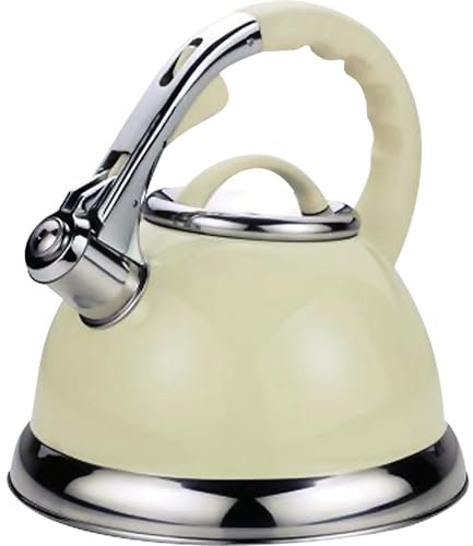 3.5L Premium Stainless Steel Whistling Kettle, Hot Water Tea Pot with Loud Whistle, Stove Tea Kettle-Surgical, Stylish Design and Easy to Clean, Cool Touch Handle (Cream)
