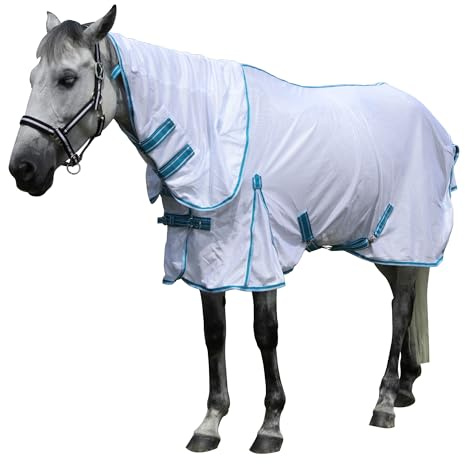 Gallopoff Couverture Anti-Mouches pour Chevaux, Mailles Larges Blanc 140 cm