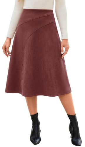 Fashora Jupes Femme Mi Longue Hiver Simili Cuir Daim | Taille Haute, A-ligne, Extensible, Fermeture Éclair, Faux Daim, Chic et Elegant, Printemps, Automne, Hiver
