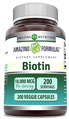 Amazing Formulas Biotin 10,000 Mcg Supplement | 200 Veggie Capsules | Non-GMO | Gluten-Free | Made in USA | Suitable for Vegetarians