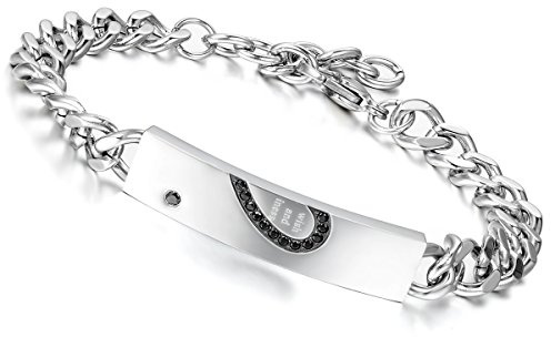 Flongo partnerarmband armband rostfritt stål armband armband armband med önskan kärlek och lycka gravyr hjärta länk handled zirkon silver rosa guld svart pansarkedja män, kvinnor e rostfritt stål, colore: Silber-herren armband, cod. F0260033