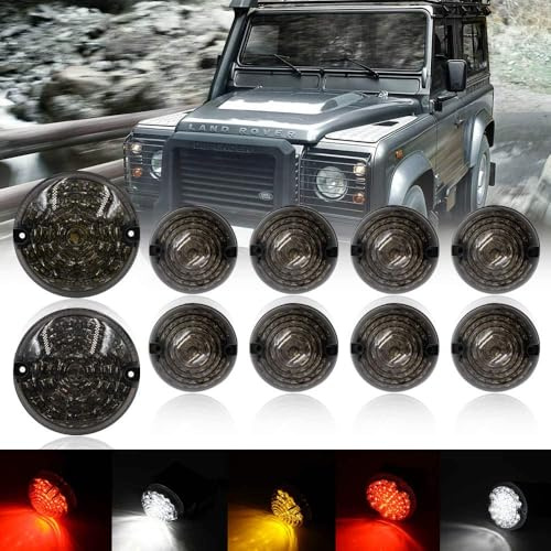 NSLUMO Defender Update Kit complet de 10 feux de jour LED ronds pour feux arrière et arrière contre le brouillard et le brouillard arrière et les feux latéraux avant pour Defender 1990-2016