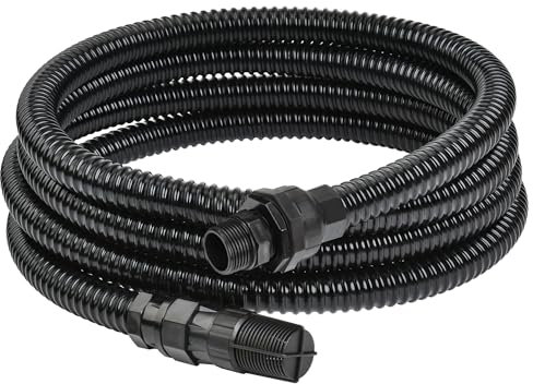 VEATON 4m Suction Hose Kit, Including Non-Return Valve and Compatible to G1, G1-1/4 Thread Corrugated Pipe 4m Long, Water Inlet Hose Set, Aspiration Hose for Garden Booster Pressure Pump