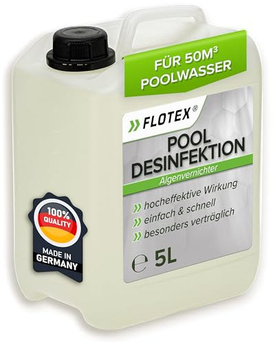 Flotex® Pooldesinfektion 5L - Flüssiges Algizid für Pool I Pool Algenvernichter mit Klareffekt | Algenvernichter Pool | Desinfizierendes Reinigungsmittel gegen Algen