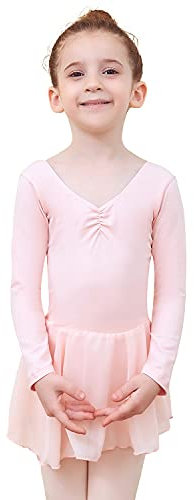 Tancefair Kinder Ballettkleidung Mädchen Ballettkleid Kurzarm Langarm Balletttrikot Baumwolle Ballettanzug Tanzkleid Tanzbody mit Chiffon Rock Tütü