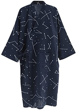 Peignoir de Bain Homme Longue Coton Kimono Robe Pyjama Yukata Robe de Chambre Col V Chemises de Nuit Doux Robe d'été Japonais Vêtements de Nuit pour Voyage l'hôtel Spa Sauna Plage
