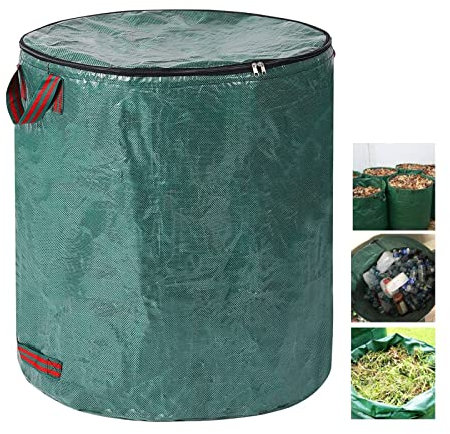 AIBAOBAO Large Garden Waste Bags with Lid and Zipper, Round Leaf Collector Bag, Waste Bin Homemade Organic Ferment PE Bag, 150 L Waterproof Duty Garden Leaf Waste Sacks with Handles Garden Weed Bags