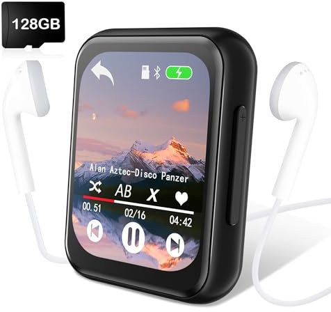 128GB MP3 Player with Bluetooth 5.3, Portable Digital Lossless Music Player with Built-in Speaker, 2.0 in Full Touch Screen, HiFi Sound, FM Radio, Voice Recorder, Earphones Included…