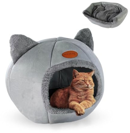 Mobiclinic® Pets, Katzenbett, Höhlennest, Hellocatty, Waschmaschinenfest, Leicht zusammenzufalten und zu lagern, rutschfest, Bequemes abnehmbares Kissen, Schaumstoff 25d, Modernes Design