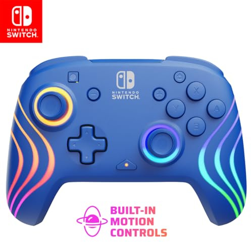 PDP Afterglow Wave Wireless Nintendo Switch Pro Controller with Motion Controls, Fully Licensed for Switch/OLED Model, Customizable LED Lighting, 30 Foot Range, 20 Hr Rechargeable Battery Power: Blue