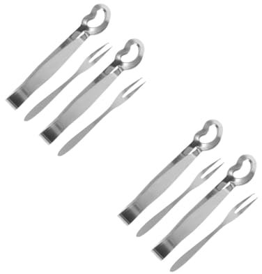 TOPBATHY 2 Sätze Schneckengeschirr-set Schneckengabel Aus Edelstahl Kleine Metallzange Kleine Servierzange Schneckengabel Lebensmittel-clip-zange Silver Rostfreier Stahl 4 Stück * 2