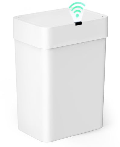 Cesun Bathroom Trash Can with Lid, 4 Gallon Motion Sensor Garbage Can Automatic Touchless Trash Cans, Slim Plastic Smart Waste Basket for Bedroom, Office, Living Room, White