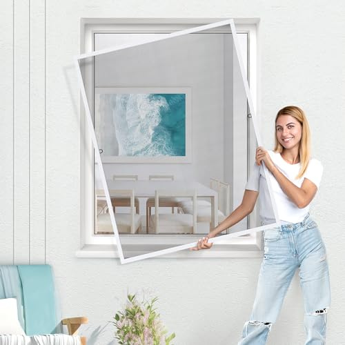 Jalousiescout Zanzariera Finestra Regolabile, Zanzariera per Finestra SlimLine Mini con Cornice in Alluminio senza Perforazioni, Protezione contro le Zanzare, Universale, 60 x 120 cm, Bianco