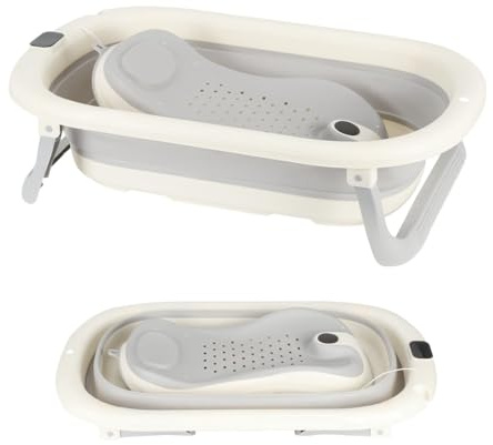 OHMG Vasca da bagno pieghevole XXL con lettino da bagno per neonati e termometro incorporato, vasca da bagno per bambini, con sedile da bagno per bebe,vasca da bagno in piedi, regalo di nascita per