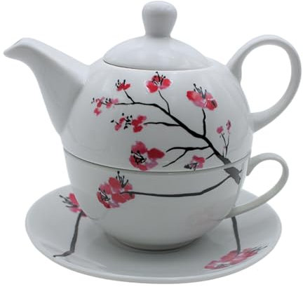 Théière en porcelaine, ensemble de théière, théière pour thé, théière, service à thé, tasse à thé avec théière, ensemble de théières en fleur de cerisier avec tasse à thé en porcelaine blanche et rose