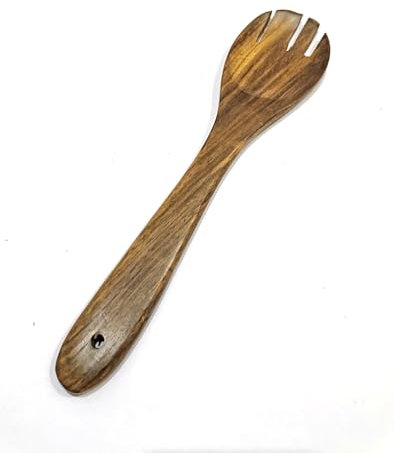 Cucchiaio da insalata in legno fatto a mano, grande utensile da portata scanalato
