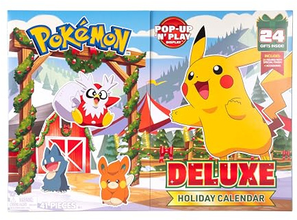 Pokémon Deluxe X-mas Advent Kalender 2025 PKW4117 - Multicolor - Inklusive 24 Christmas Themed Kampffiguren + 4 Zubehörteile - Official Pokemon Playset for children 4+