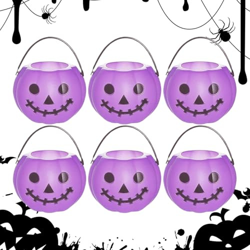 Cubo de Truco o Trato | 6 Piezas Cubo de Calabaza de Halloween Contenedor de Caramelos | Botes De Almacenamiento Portátiles Para Fiestas Reuniones Eventos Nocturnos Niños Familia Cumpleaños Escuela