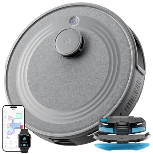 LEFANT M2 Robot Aspirapolvere Lavapavimenti con Mappatura Laser dToF, 6000Pa, Navigazione Intelligente PSD, Pulizia 2 in 1, 140 Min, APP/Alexa, Ricarica Automatica, per Peli Animali, Grigio