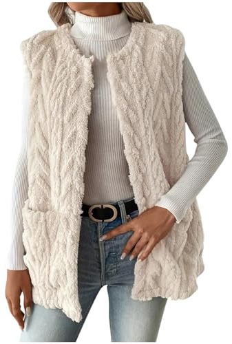 RLEHJN Gilet Long Sans Manches Femme Veste Polaire Femme Sans Manche Manteau Cachemire Chaud Veste En Fourrure Manteau Thermique Automne Hiver Sherpa Waistcoat Casual Gilets Cardigan Avec Poche