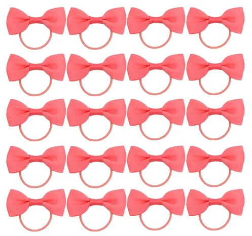 20 Pieces Hair Accessories, Hair Bow, Bows for Hair, Girls Bobbles Bows School Bands, Elastics Hair Bands for Girls, Small Ribbon Clips Hairbands Holder Set (Light pink)
