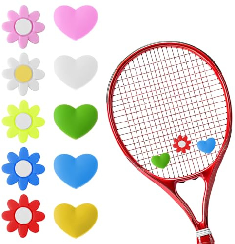 YBEATY 10 Pcs Tennis Vibration Dampener Tennis Racket Shock Absorbers Heart Flower Shaped Silicone Dampener Tool Colorful Cute Racquet String Tennises Supplies