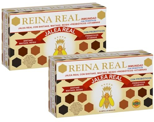 Robis Jalea Real Inmunidad - Pack Ahorro 2 x 20 Ampollas - Complemento Alimenticio con Shiitake, Maitake, Reishi, Probióticos y Vitaminas - Contribuye al Sistema Inmunológico
