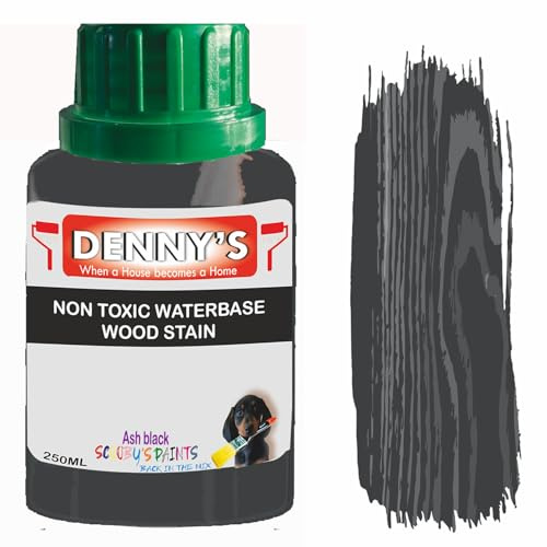 Non-Toxic Water-Based Wood Stain – Fast Drying – 179 Colours – For Furniture, Doors, Floors, Skirting, Crafts & Interior Wood – Sponge or Roller Application (Ash black, 250ML bottle)