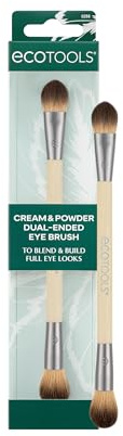 EcoTools Cream & Powder Dual-Ended Eye Brush, Flat & Fluffy Eyeshadow Brush for Packing, Blending & Full Eye Looks, Sustainable Makeup Brush, Vegan & Cruelty-Free, 1 Count