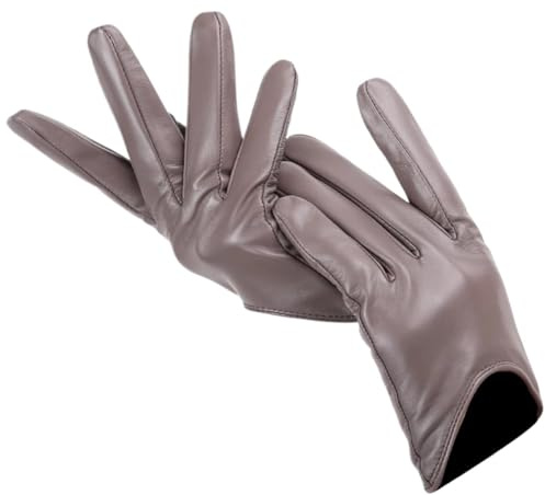 XUWEWI Läderhandskar för damer, damhandskar, körläder, tunn beröring, håller värmen på vintern, BEIgE, 6.5