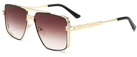 Long Keeper Retro Pilot Sonnenbrille Herren Damen Groß Pilotenbrille Metallrahmen Sonnenbrille Vintage 70er Pilot Retro Brille UV400 Schutz (Goldverlauf Braun)
