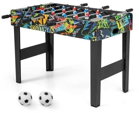 COSTWAY 3ft Football Table, 2-in-1 Foosball Game Table with Detachable Legs & 2 Balls, Mini Freestanding/Tabletop Soccer Arcade for Adults, Kids, Indoor Room Sport