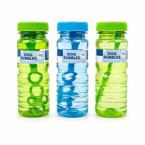 NAVOYS | Chicken and Beef Scented Dog Bubble Solution with Built-in Wand (3x 120ml) | Non-Toxic Pet Safe Bubbles for Dogs | Fun Interactive Toy for Indoor & Outdoor Play