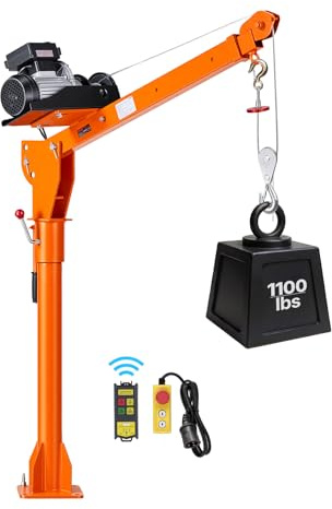VEVOR Grue de Levage Électrique pour Pick-up et Camionnette 499 kg, Grue de Chargement avec Palan Électrique PA800, pour Machines et Bois, Flèche Télescopique Pivotante 360°, Acier Galvanisé, Pliable