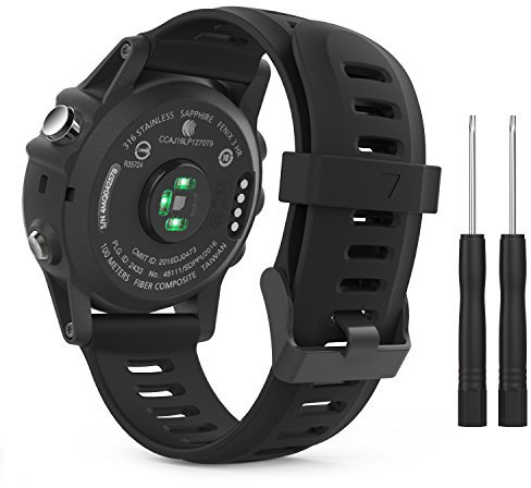 MoKo Armband Kompatibel mit Garmin Fenix 3/3 HR/Fenix 5X/5X Plus/Tactix Charlie/Descent Mk1/Quatix 3, Silikon Ersatzarmband Sportarmband Uhrenarmband mit Werkzeug, Schwarz