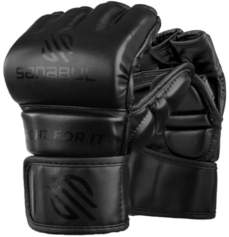Sanabul Essential 4oz MMA Gloves for Men & Women, Professional Fighting Boxing Muay Thai Kickboxing Gloves for Sparring Grappling and Training, AllBlack Small/Medium
