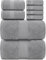 White Classic Luxury Bath Towel Set - 2 Bath, 2 Hand, 4 Face Towels - Light Grey 8 Pc Egyptian Cotton Hotel Quality Family Pack