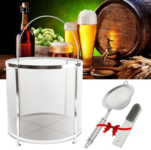 PSLER 13.8×13.8 inch (35×35cm) Wine Beer Dry Hops Filter Brewing Hopper Strainer 300 Micron Mesh Barrel Brewing Grain Basket Strainer for Homebrew Hops Wine Beer Tea Kettle Brew Filter