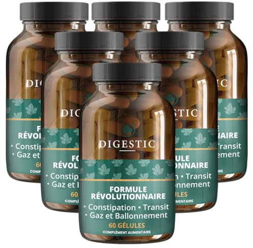 Digestic - Laxatif contre la constipation 100% naturel, 360 capsules, pour le Transit Intestinal, Nettoie, Detox et purifie le colon, Soulage les ballonnements et les gaz
