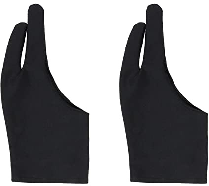 FOMIYES 2pcs Two-Finger Glove for Artists Black Drawing Glove for Graphics Tablets -Stain and -Sweat Comfortable Fit for Sketching and Digital Art