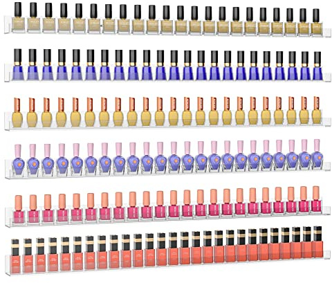 Sezanrpt 32 Inches Acrylic Nail Polish Rack Shelf for Wall, Clear Nail Polish Organizer Wall Mounted for 192 Bottles, 6 Pack