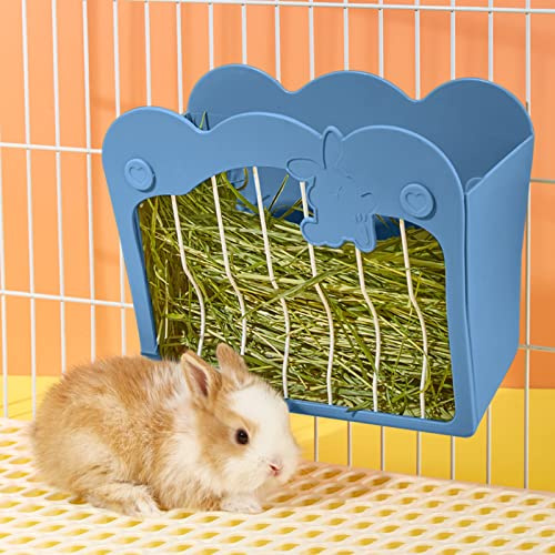 Mangeoire Lapin, Râtelier à Foin Suspendu pour Petits Animaux Lapins, Lapins Nains, Cochons d'Inde (Bleu)