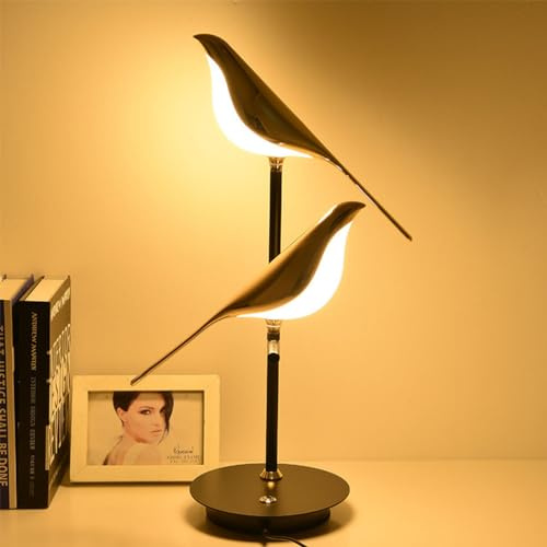 OOWOKS Sänglampa med dimmer touch LED Bordslampa Djur Fågel Design Modern Bordslampa Roterande justerbar Fågellampa Metall Akryl Nattlampa Fågel Sänglampor för Sovrum Vardagsrum Hotell,2 birds