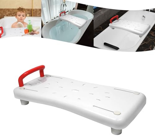 YARDIN Bath Board Bath Seat for Seniors with Red Handle and Soap Dish, Adjustable Bath Seat PP Material Seat Board for Bathtub for Adults up to 150 kg, 70 x 31 cm