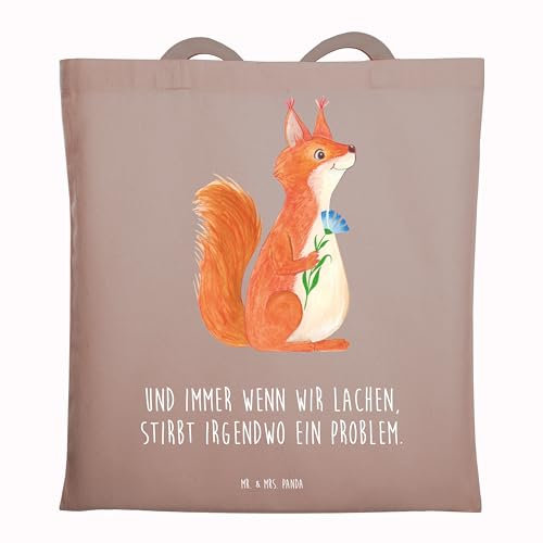 Mr. & Mrs. Panda Laptoptasche Eichhörnchen Blume - Geschenk, Strandtasche, Lachen, Eichhorn, glücklich Spruch, totebag, Tasche, Tote Bag, Positiv, Lustige Sprüche, Uni, Shopping, Motivation