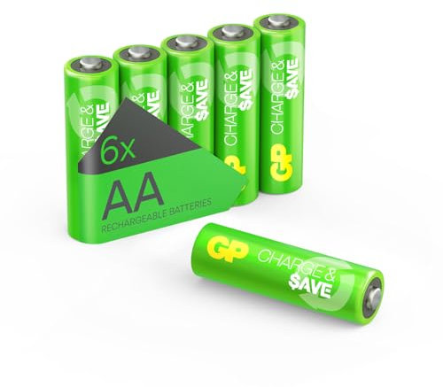Pile ricaricabili AA NiMH 1300 mAh Confezione da 6 | GP Charge&Save | Pronte all’uso, lunga durata, resistenti alle temperature estreme | Ideali per lampade, giocattoli, stazioni meteo, accessori PC